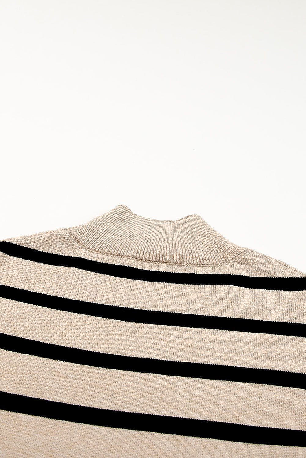 Fashionsarah.com Khaki Striped Mock Neck Bell Sleeve Knit Sweater