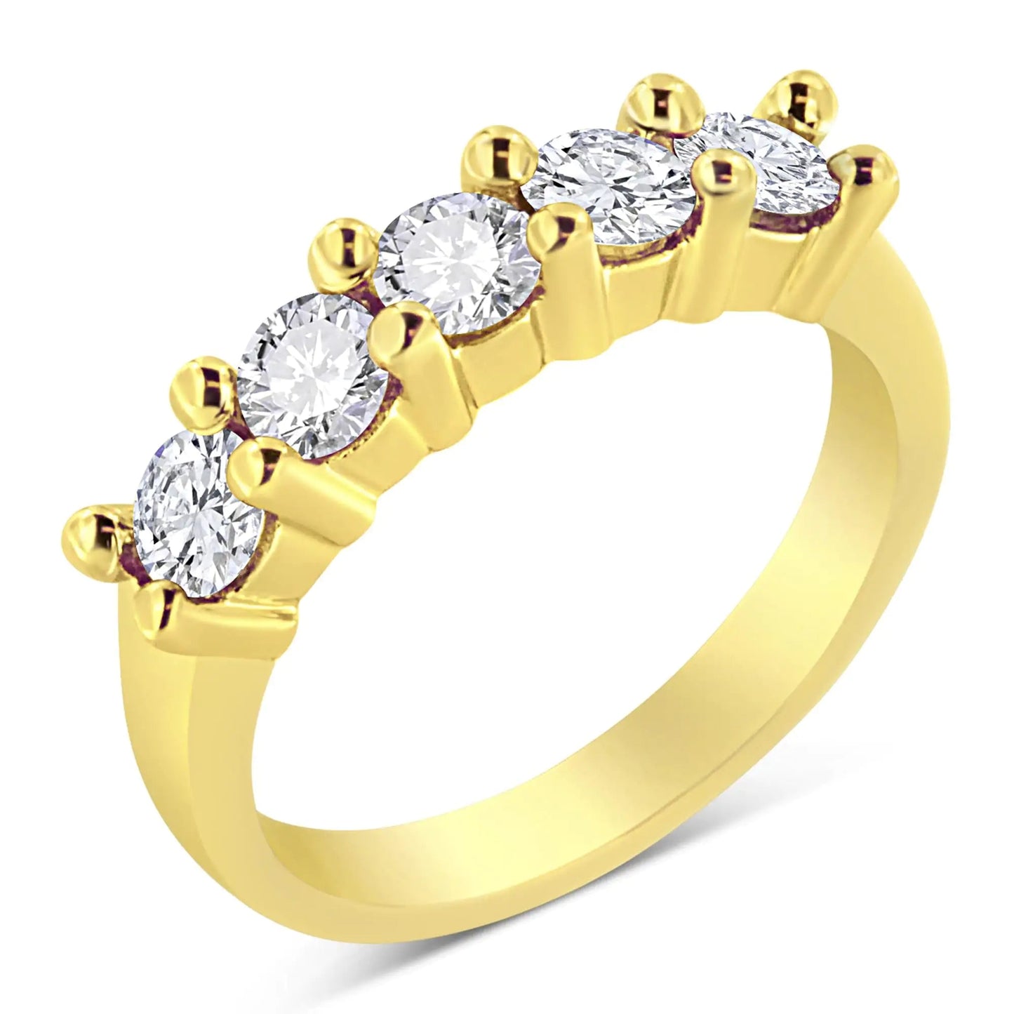 14K Yellow Gold Plated .925 Sterling Silver 1.0 Cttw Shared Prong-set Round Diamond 5 Stone Band Ring (J-K Color, I1-I2 Clarity) | Fashionsarah.com