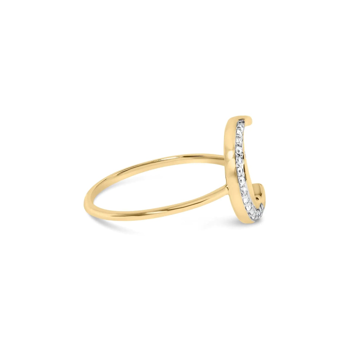 10K Yellow Gold 1/10 Cttw Diamond Crescent Moon Ring (I-J Color, I1-I2 Clarity) | Fashionsarah.com