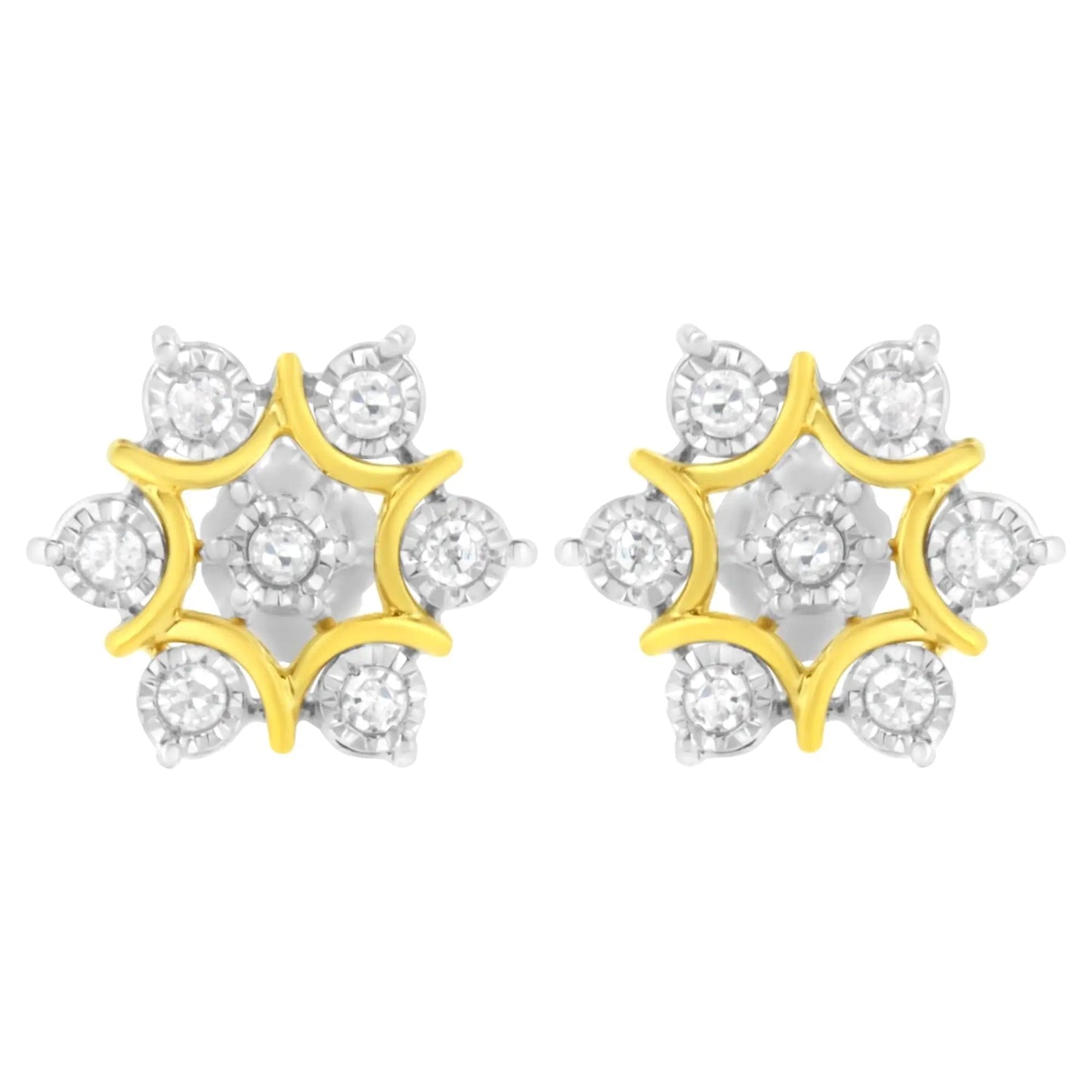 10K Yellow Gold Plated .925 Sterling Silver 1/4 Cttw Miracle Set Round-Cut Diamond Floral Earring (I-J Color, I2-I3 Clarity) | Fashionsarah.com