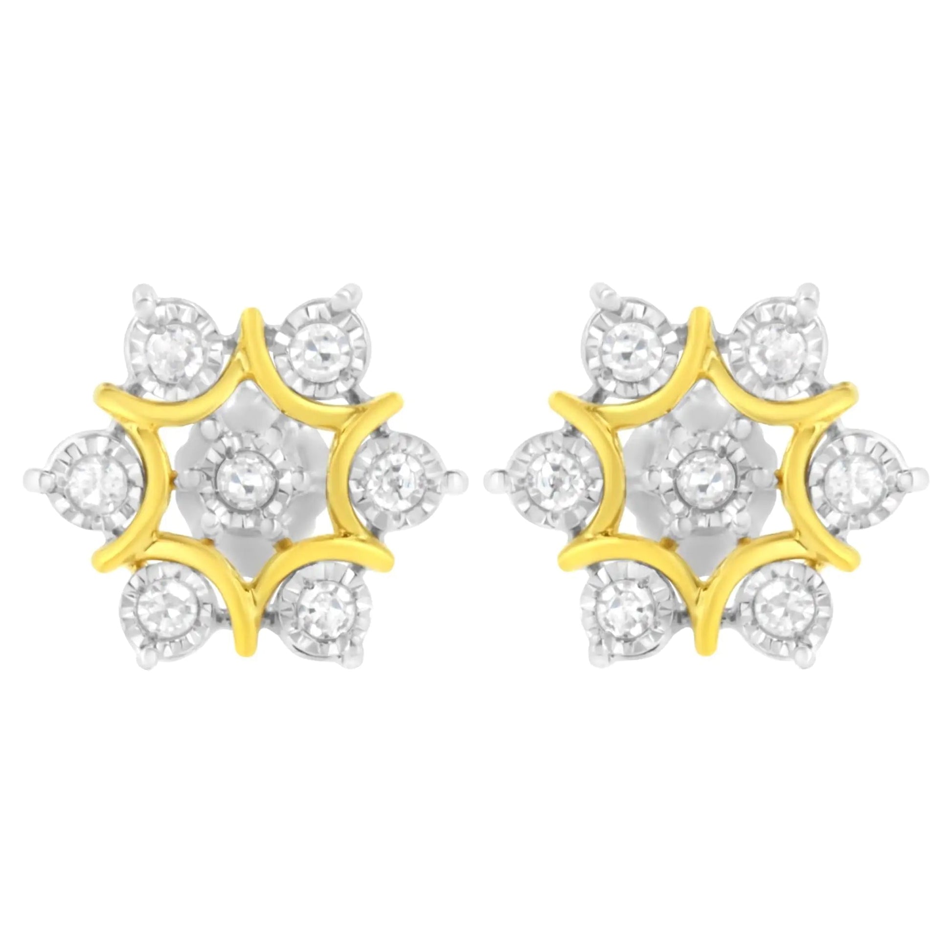 10K Yellow Gold Plated .925 Sterling Silver 1/4 Cttw Miracle Set Round-Cut Diamond Floral Earring (I-J Color, I2-I3 Clarity) | Fashionsarah.com