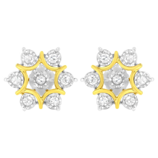 10K Yellow Gold Plated .925 Sterling Silver 1/4 Cttw Miracle Set Round-Cut Diamond Floral Earring (I-J Color, I2-I3 Clarity) | Fashionsarah.com