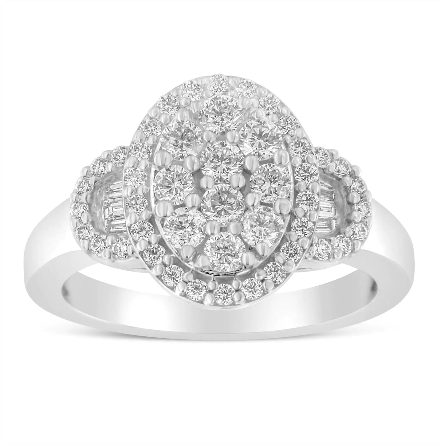 10K White Gold 1.0 Cttw Diamond Oval Cluster with Halo Vintage-Inspired Art Deco Buckle Style Statement Ring (G-H Color, SI1-SI2 Clarity) | Fashionsarah.com