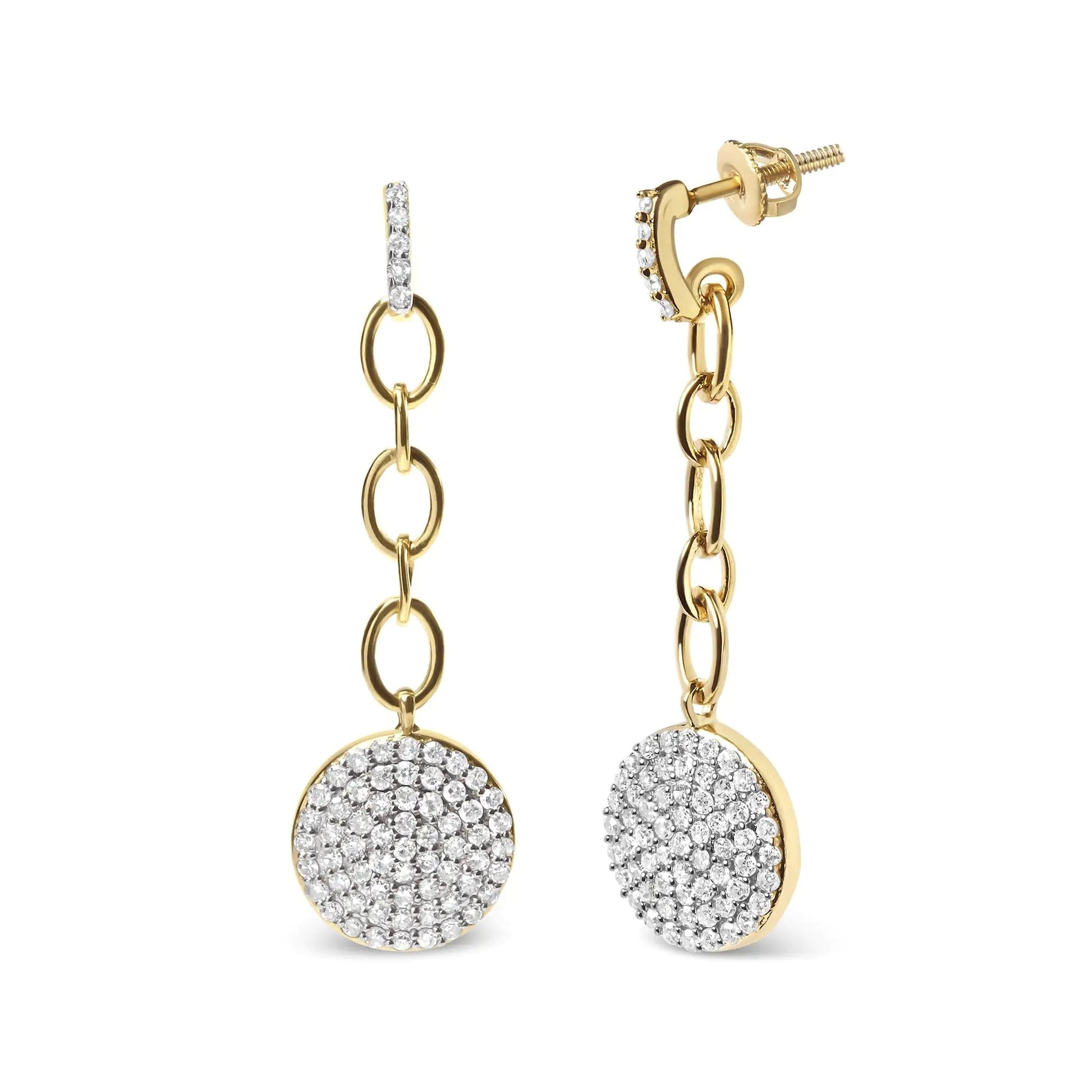 18K Yellow Gold Plated .925 Sterling Silver 1.0 Cttw Diamond Composite Cluster Dangle Chain Earrings (I-J Color, I1-I2 Clarity) | Fashionsarah.com