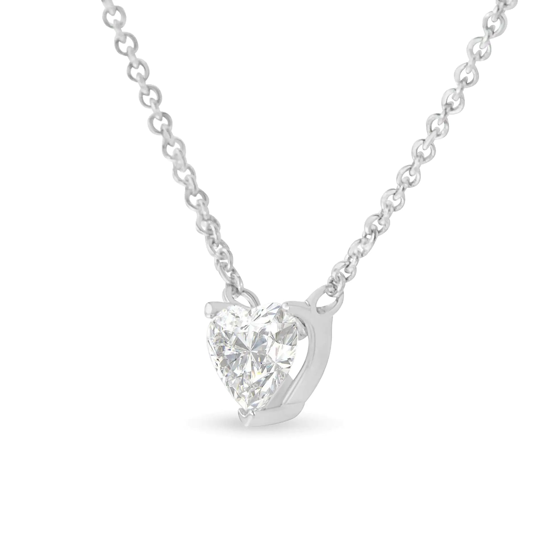 14k White Gold 1/4 Cttw Lab Grown Heart Shape Diamond Solitaire 18" Pendant Necklace (E-F Color, SI1-SI2 Clarity) | Fashionsarah.com