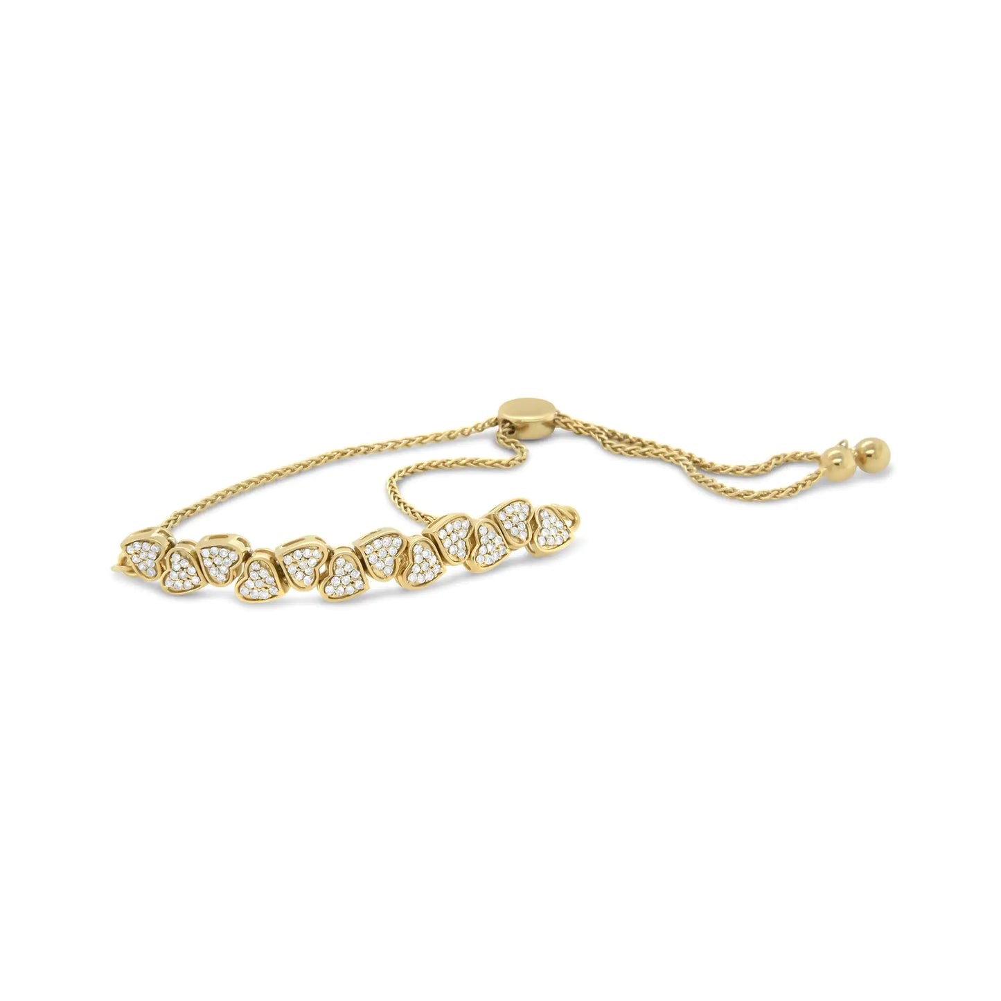 Yellow Gold Plated .925 Sterling Silver 1/2 Cttw Diamond Sideways Hearts Bolo Bracelet (H-I Color, I1-I2 Clarity) - 4”-10” Adjustable | Fashionsarah.com