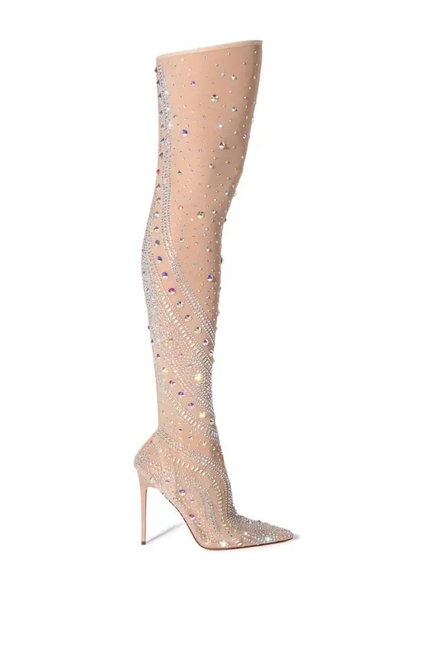 Fashionsarah.com Nude Rhinestone Crystal Bling Boots