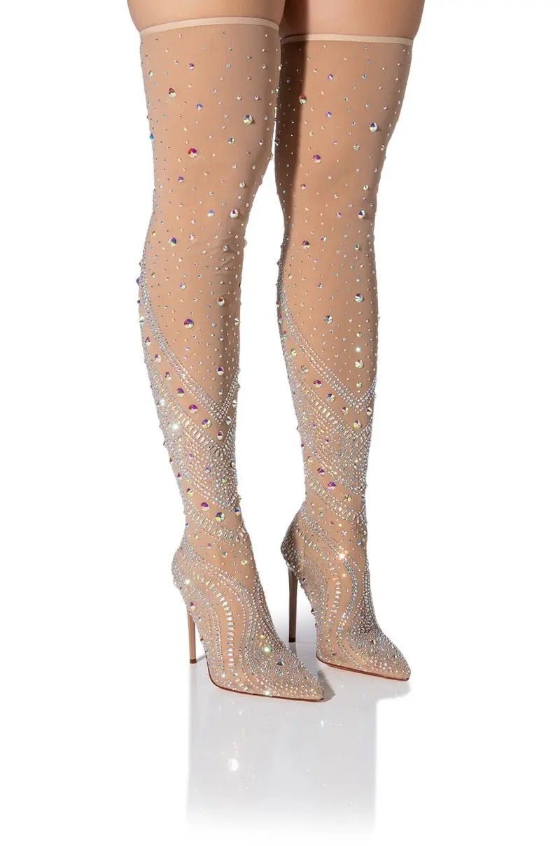 Fashionsarah.com Nude Rhinestone Crystal Bling Boots