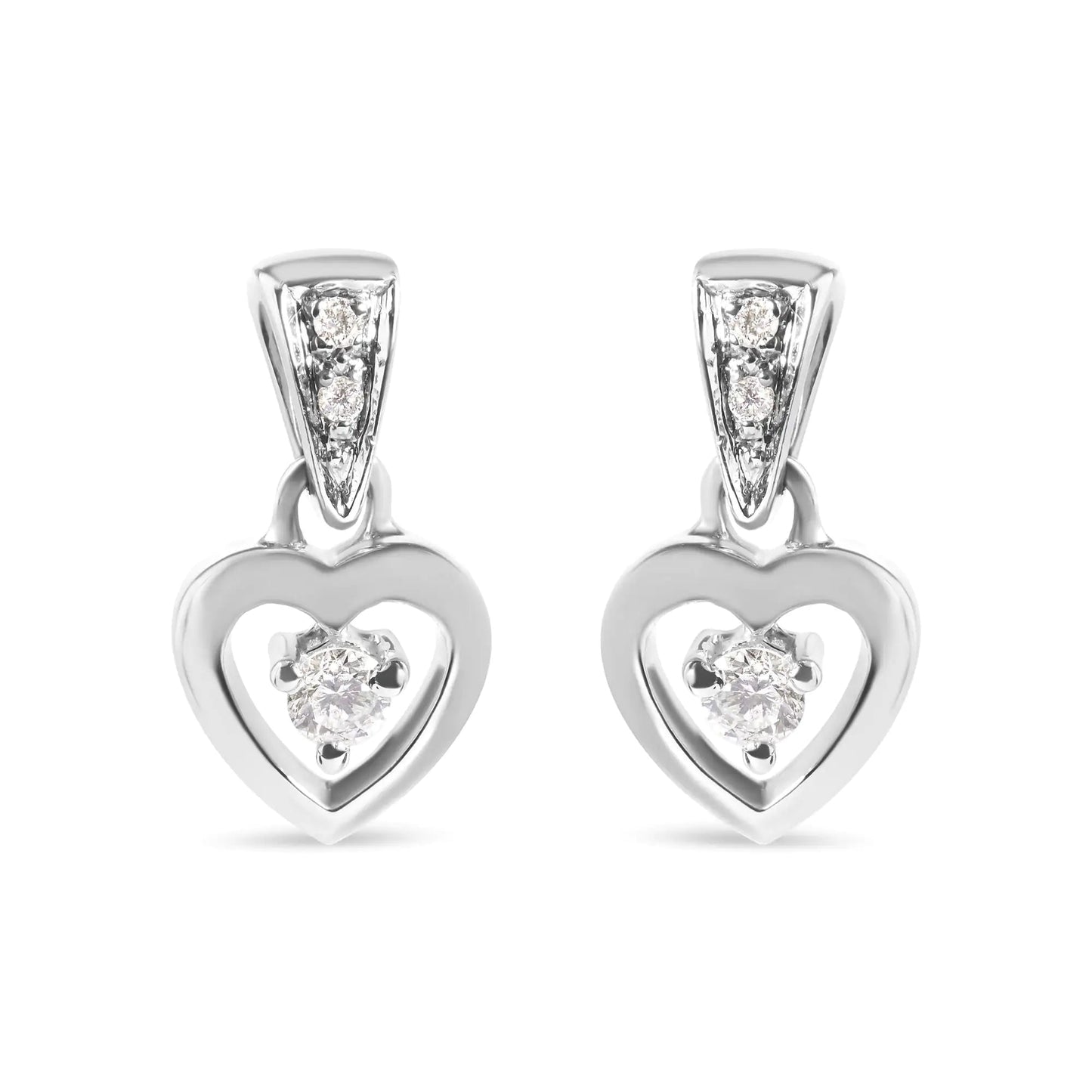 14K White Gold 1/6 Cttw Diamond Dangle Heart Stud Earrings (H-I, SI2-I1) | Fashionsarah.com