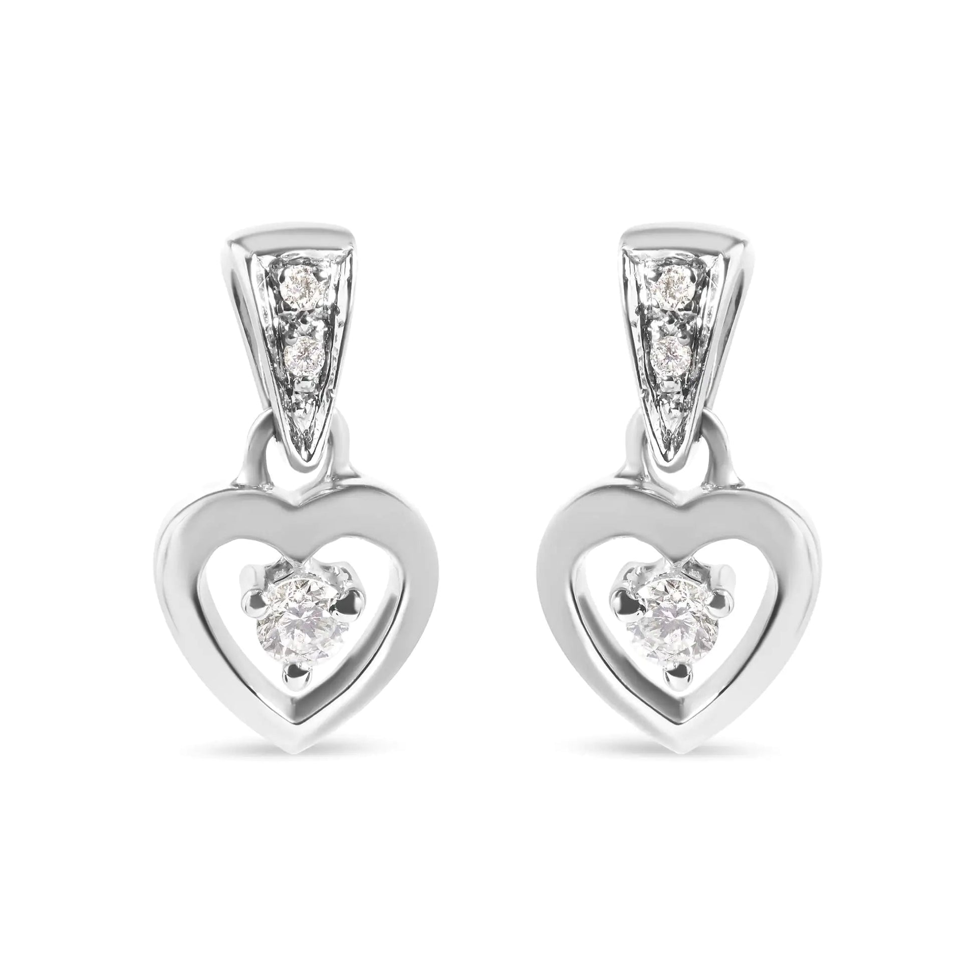 14K White Gold 1/6 Cttw Diamond Dangle Heart Stud Earrings (H-I, SI2-I1) | Fashionsarah.com