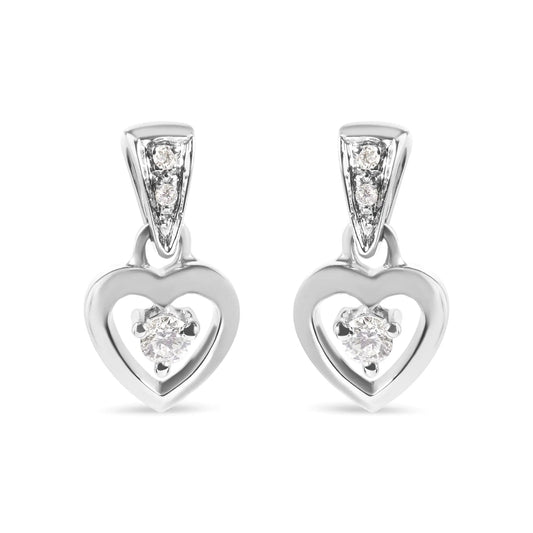 14K White Gold 1/6 Cttw Diamond Dangle Heart Stud Earrings (H-I, SI2-I1) | Fashionsarah.com