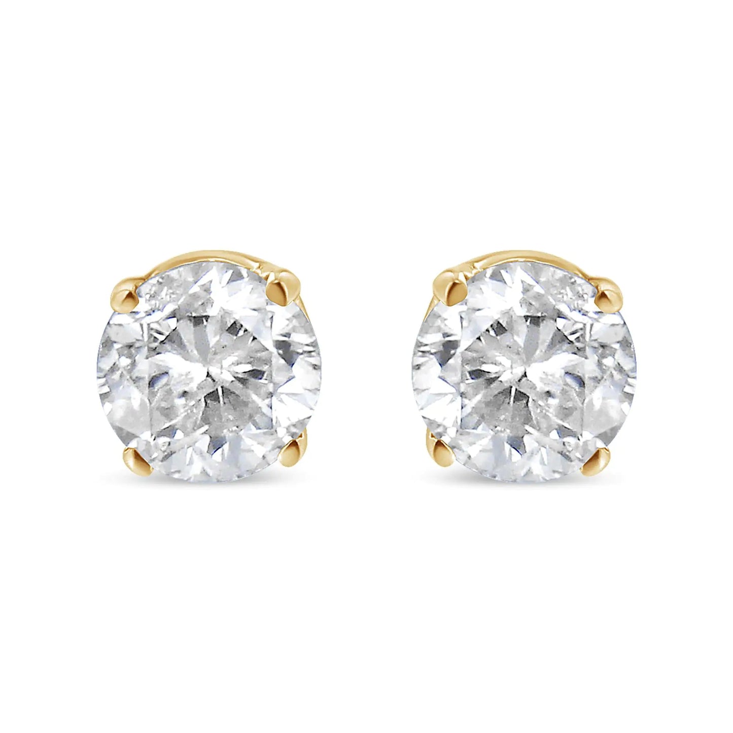 14K Yellow Gold 1/3 Cttw Round Brilliant-Cut Diamond Classic 4-Prong Stud Earrings (L-M Color, I1-I2 Clarity) | Fashionsarah.com