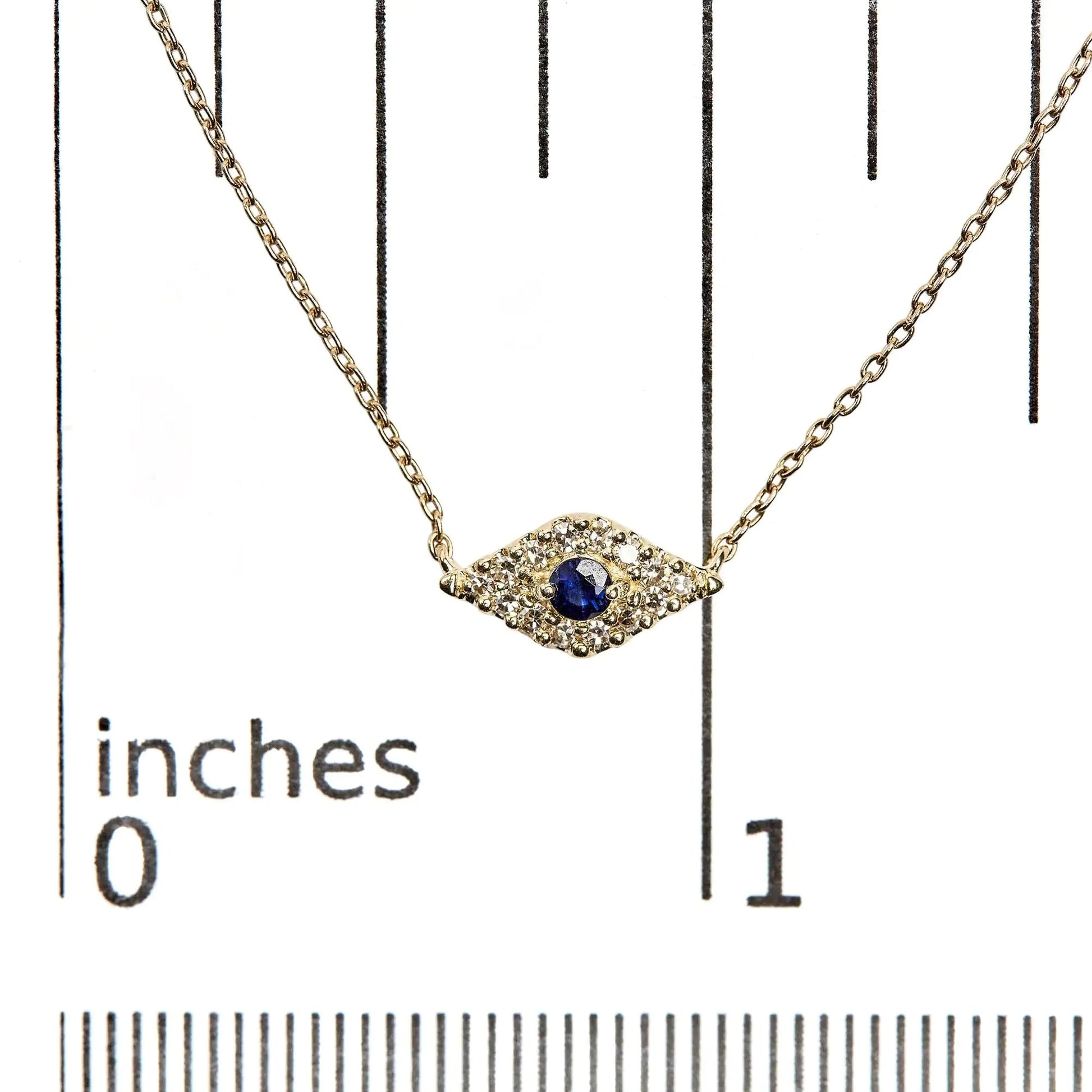 10K Yellow Gold Blue Sapphire and Diamond Accented Evil Eye 18" Inch Pendant Necklace (H-I Color, I1-I2 Clarity) | Fashionsarah.com