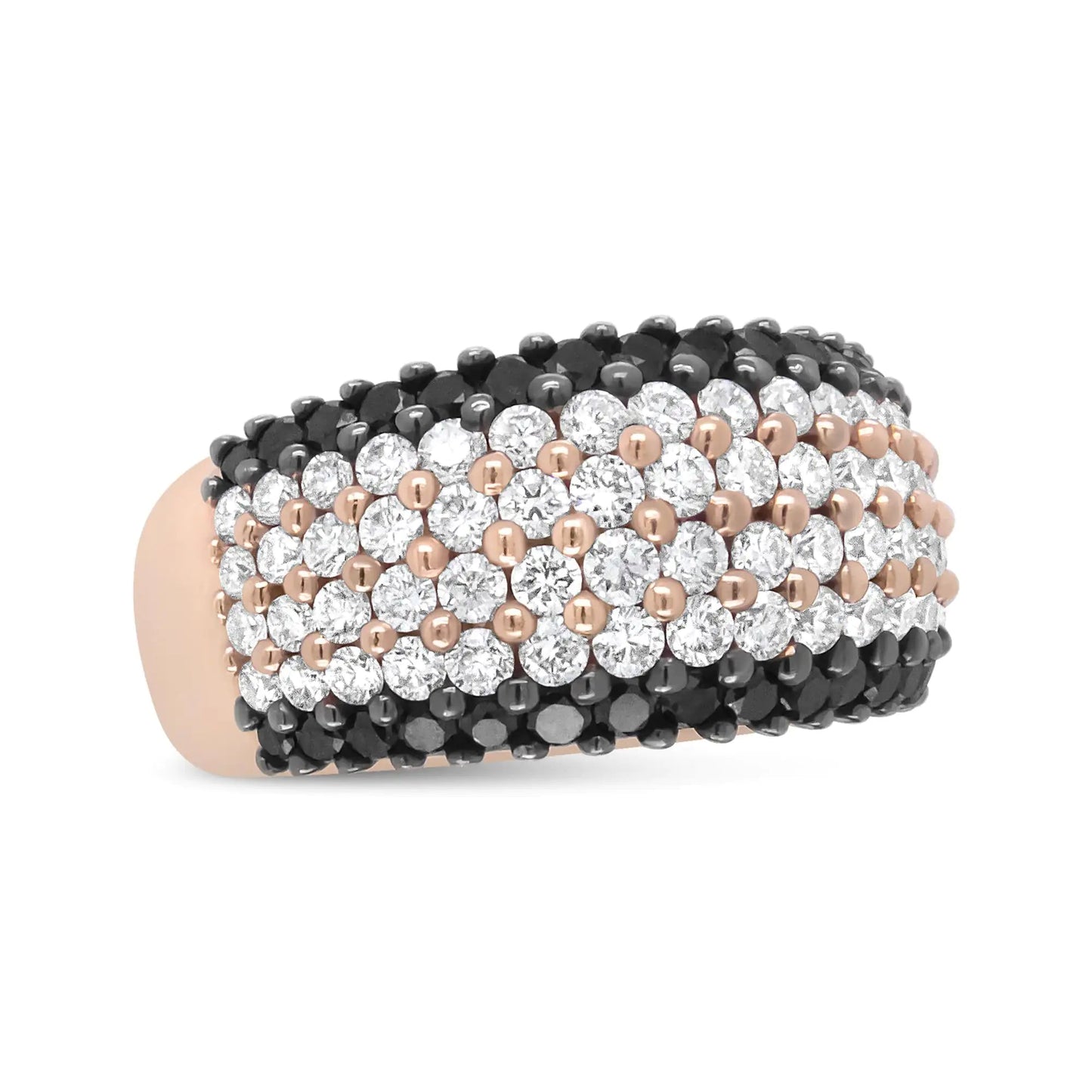 18K Rose Gold 2 1/5 Cttw Black and White Diamond 6 Row Band Ring (F-G and Black Color, VS1-VS2 Clarity) | Fashionsarah.com