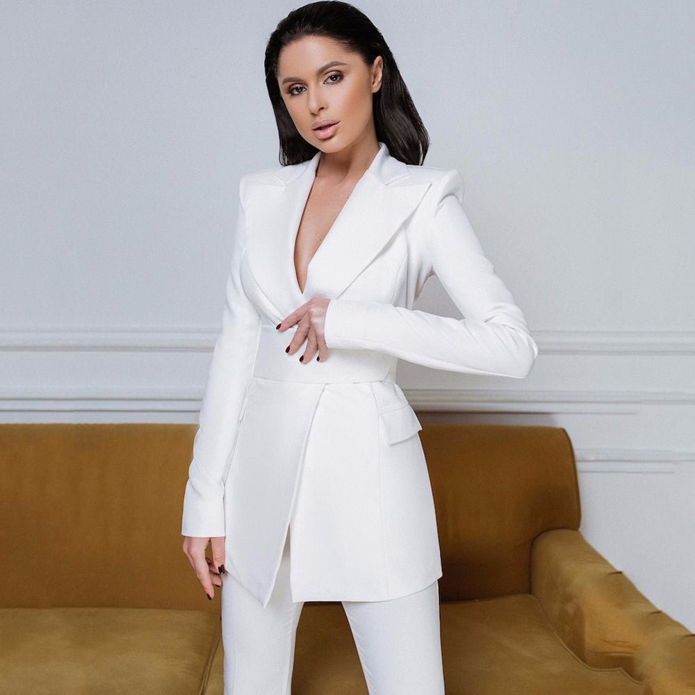 Fashionsarah.com Women Suit Blazer With Belt +Flare Pants Set