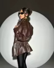 Vintage Wide Shoulder Leather Jacket - Fashionsarah.com