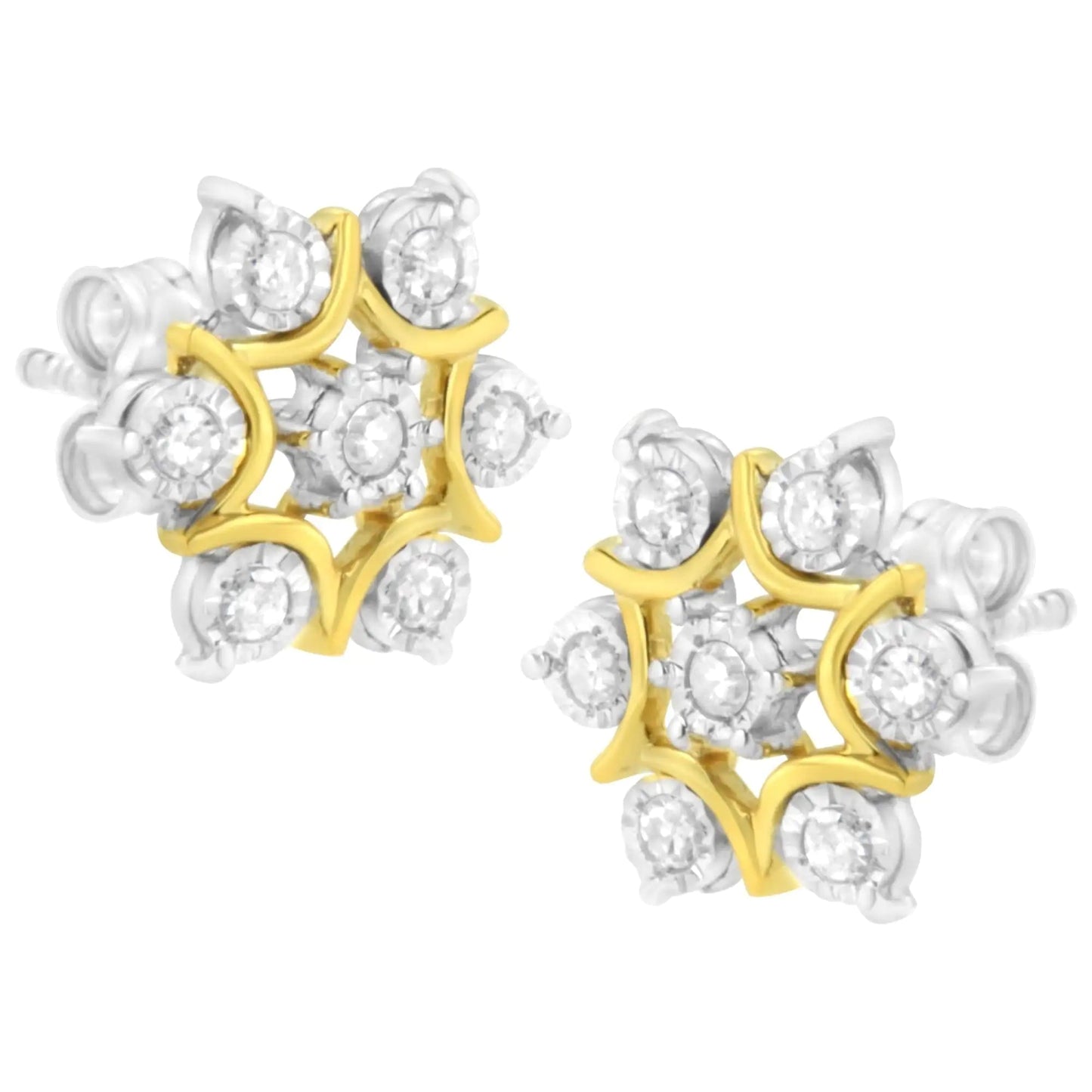 10K Yellow Gold Plated .925 Sterling Silver 1/4 Cttw Miracle Set Round-Cut Diamond Floral Earring (I-J Color, I2-I3 Clarity) | Fashionsarah.com