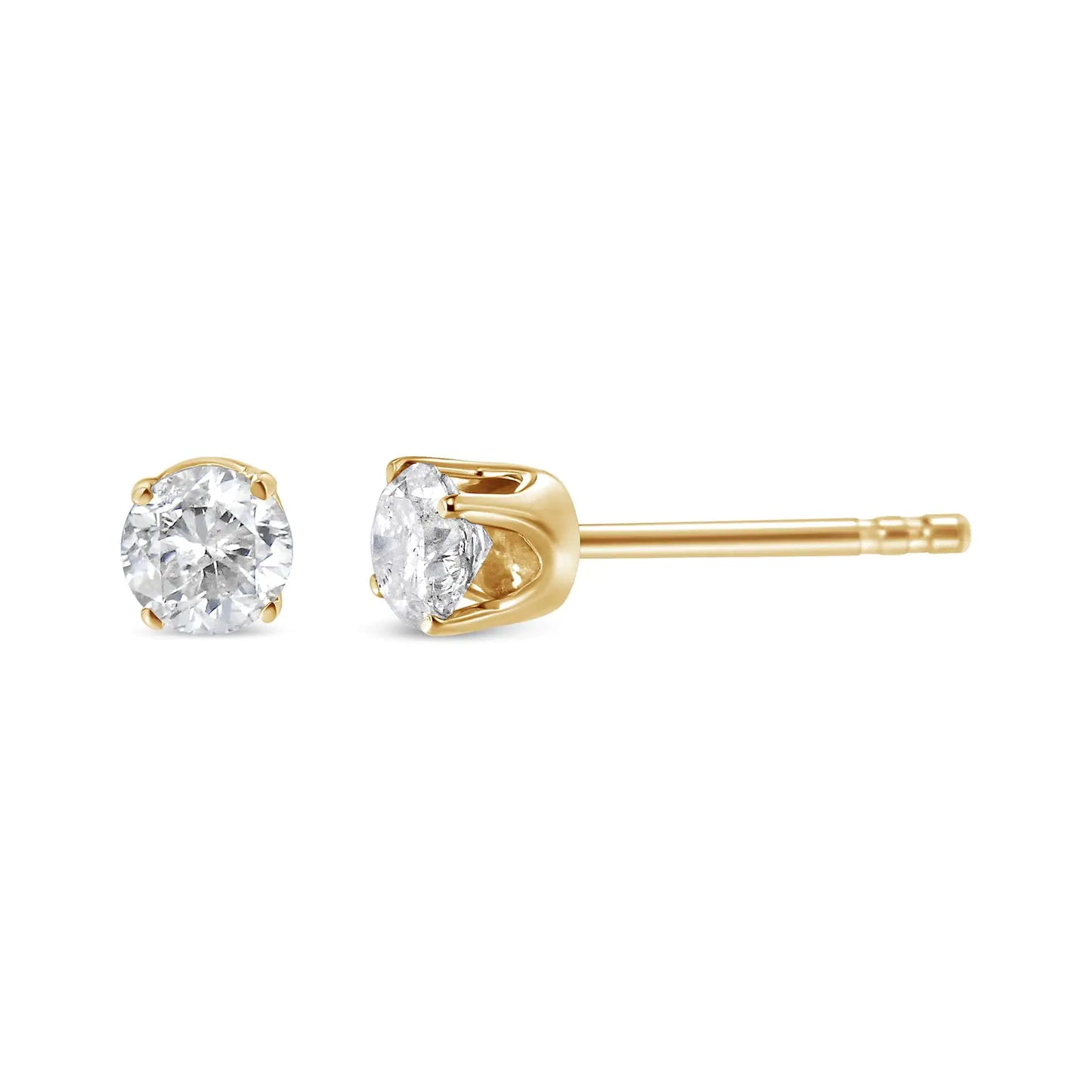 14K Yellow Gold 1/3 Cttw Round Brilliant-Cut Diamond Classic 4-Prong Stud Earrings (L-M Color, I1-I2 Clarity) | Fashionsarah.com