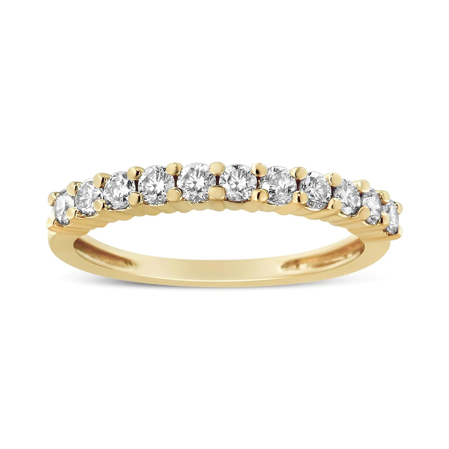 14K Yellow Gold Plated .925 Sterling Silver 1/2 cttw Shared Prong Set Brilliant Round-Cut Diamond 11 Stone Band Ring (J-K Color, SI2-I1 Clarity) | Fashionsarah.com