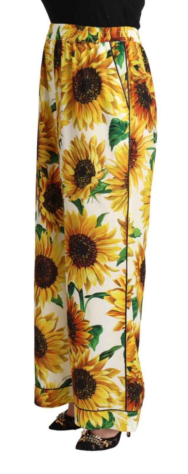 Fashionsarah.com Fashionsarah.com Dolce & Gabbana Elegant Sunflower Wide Leg Pants