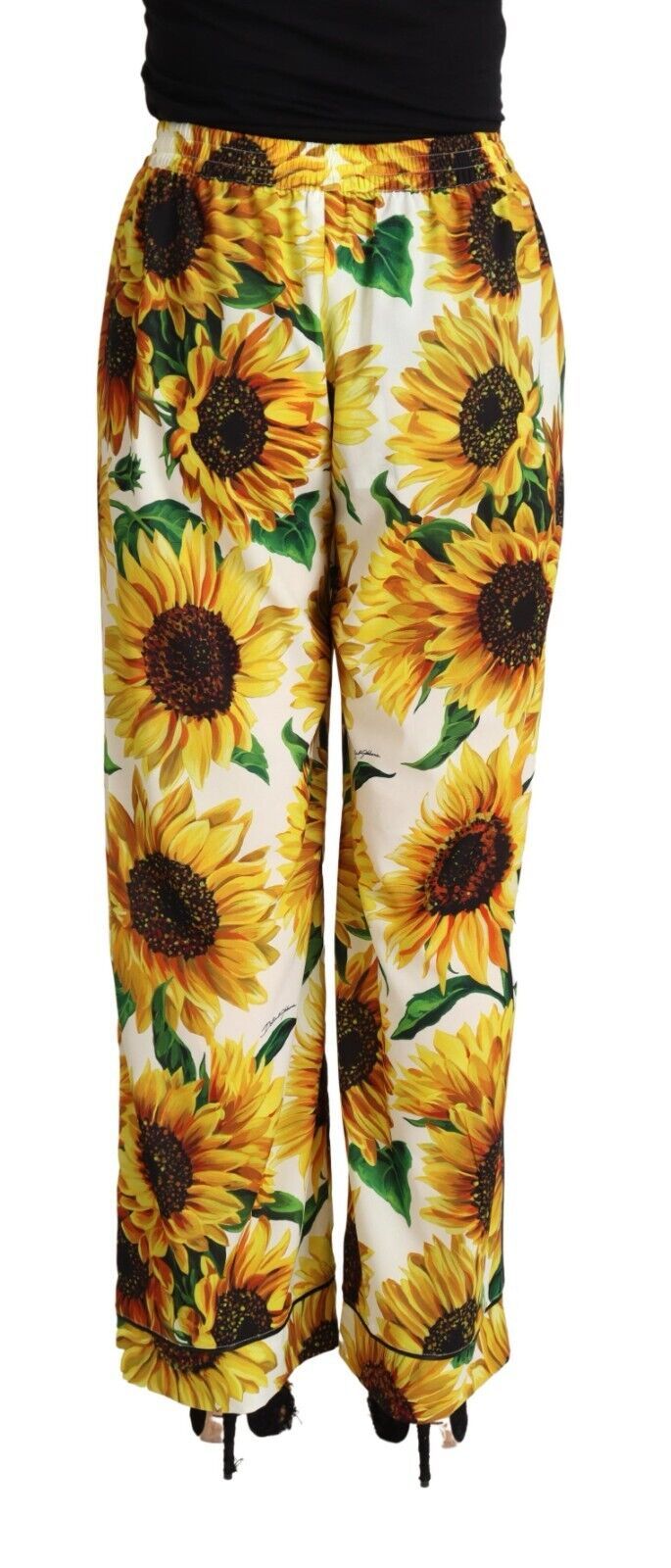 Fashionsarah.com Fashionsarah.com Dolce & Gabbana Elegant Sunflower Wide Leg Pants
