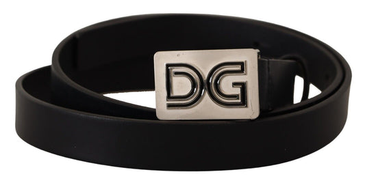 Fashionsarah.com Fashionsarah.com Dolce & Gabbana Elegant Black Leather Belt with Silver Buckle