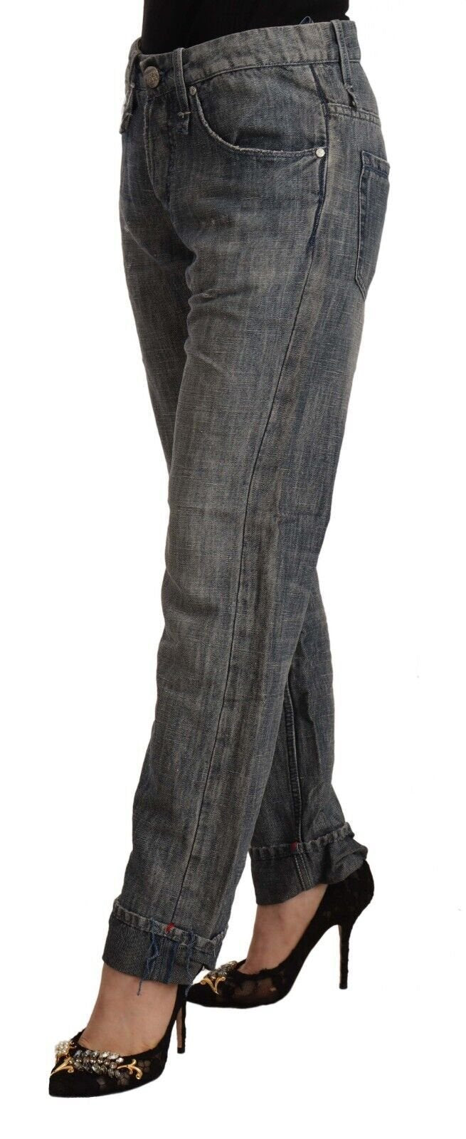 Acht Chic Gray Straight Cut Ramie-Cotton Jeans – Fashionsarah.com
