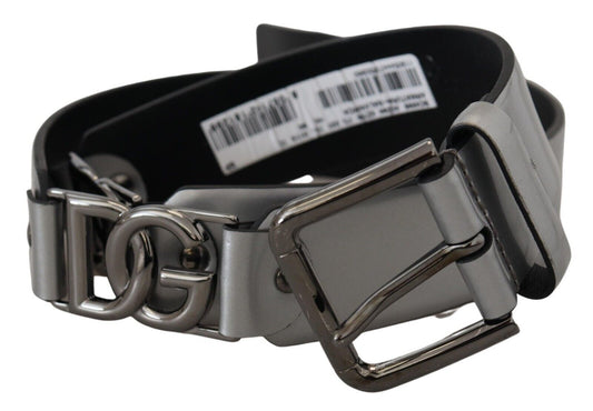Fashionsarah.com Fashionsarah.com Dolce & Gabbana Chic Silver Leather Belt with Metal Buckle