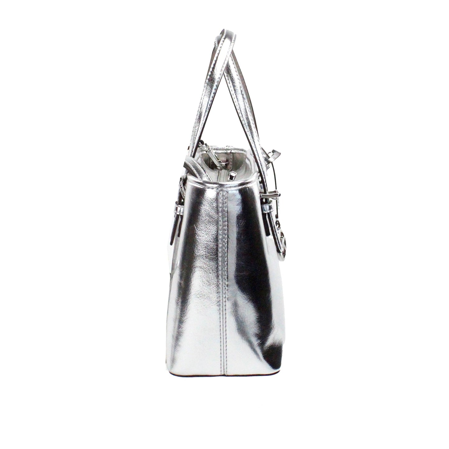 Michael Kors Jet Set Silver Metallic XS Carryall Top Zip Tote Bag | Fashionsarah.com