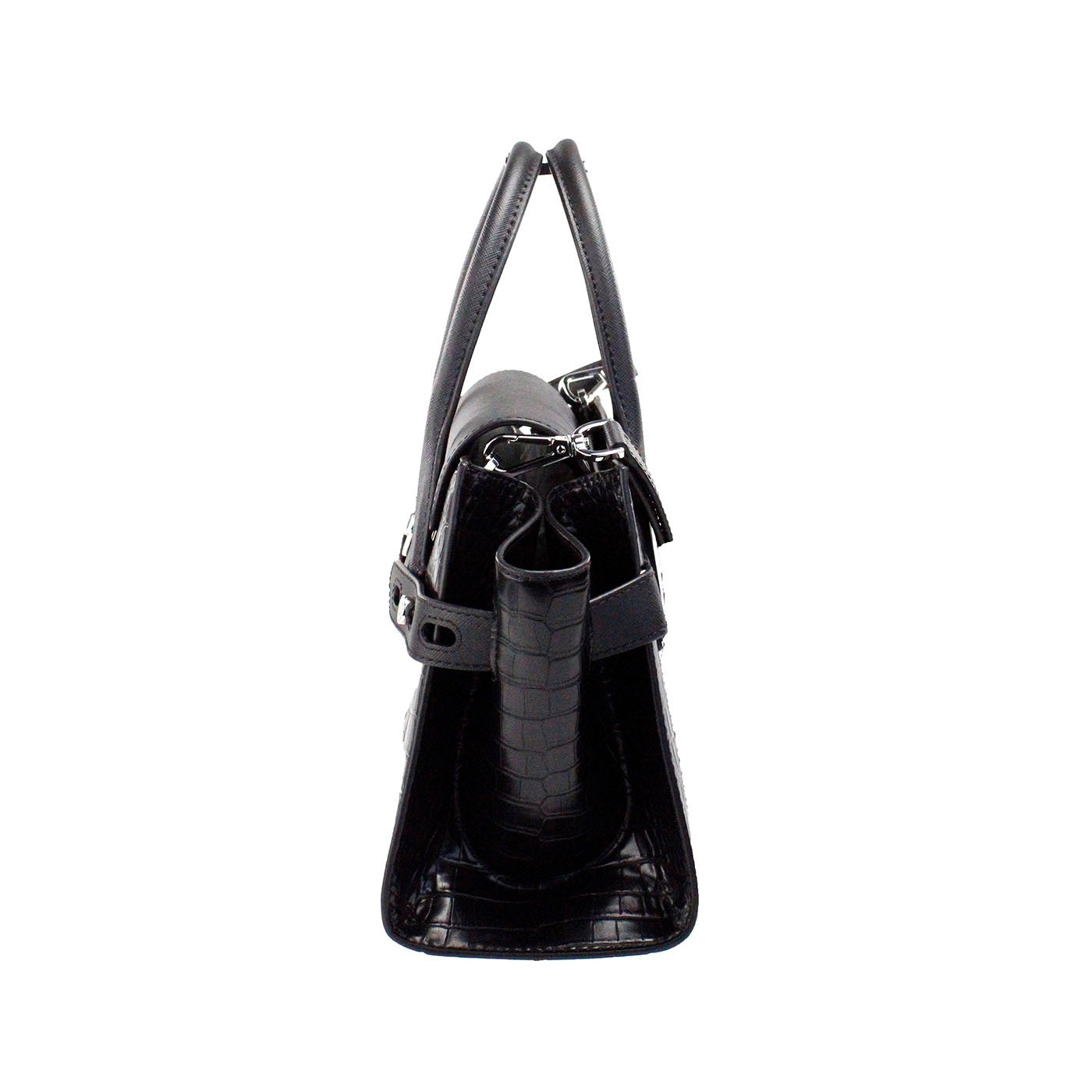 Michael Kors Carmen Medium Black Embossed Leather Satchel Purse Bag | Fashionsarah.com