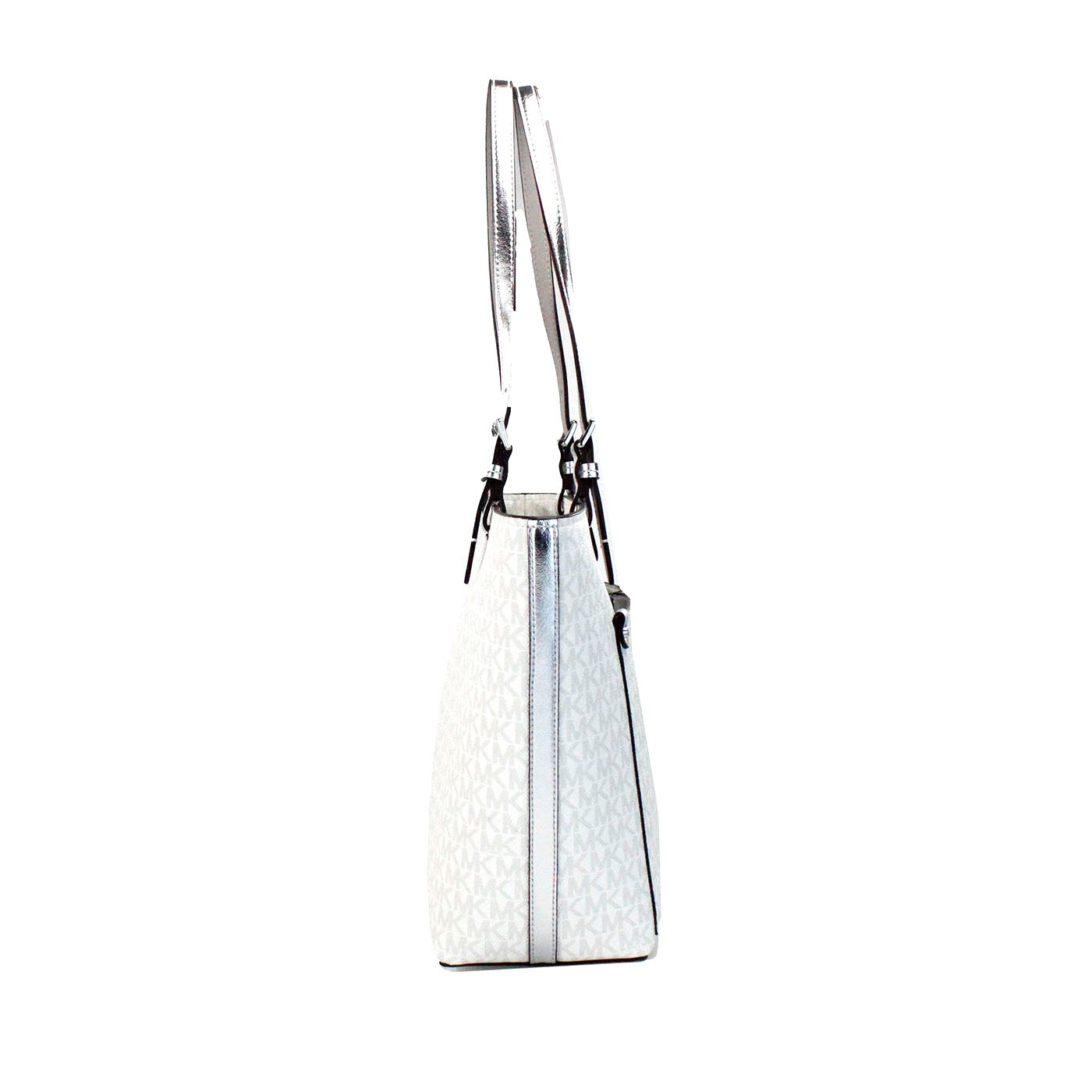 Fashionsarah.com Fashionsarah.com Michael Kors Jet Set Medium Optic White Signature PVC Double Pocket Tote Bag