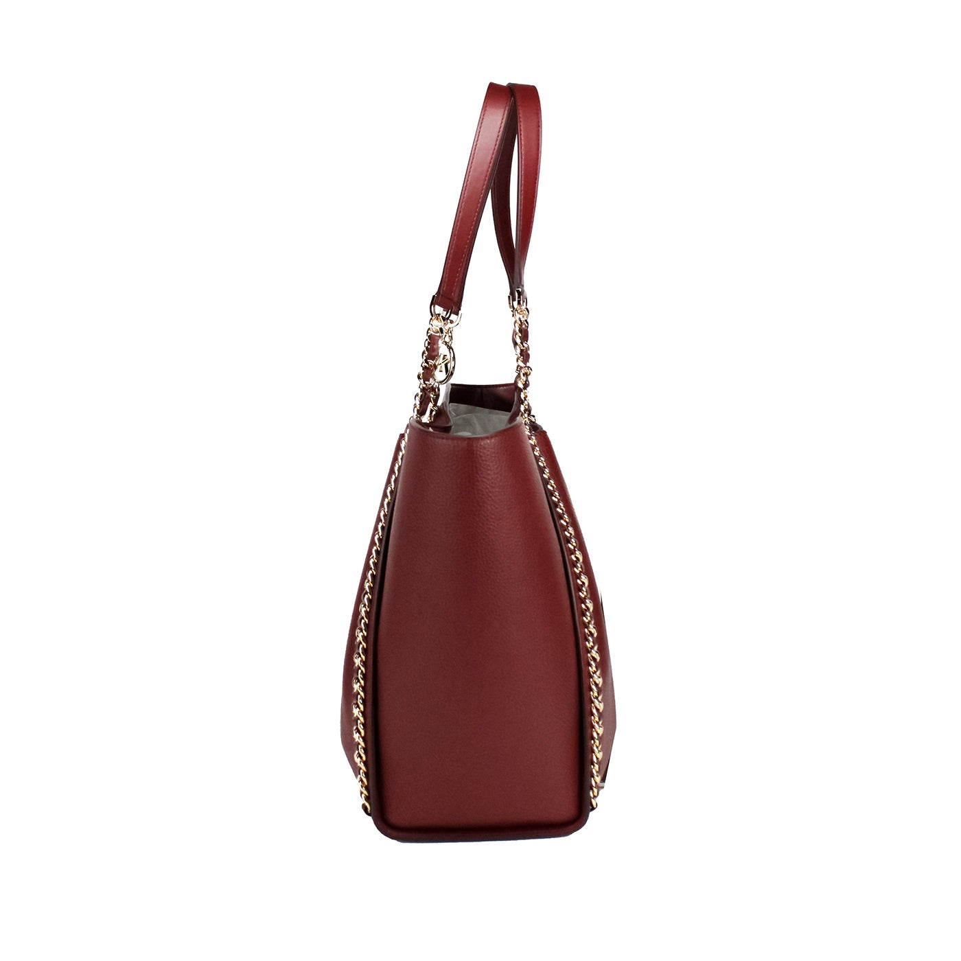 Michael Kors Mina Large Dark Cherry Leather Belted Chain Inlay Tote Bag | Fashionsarah.com