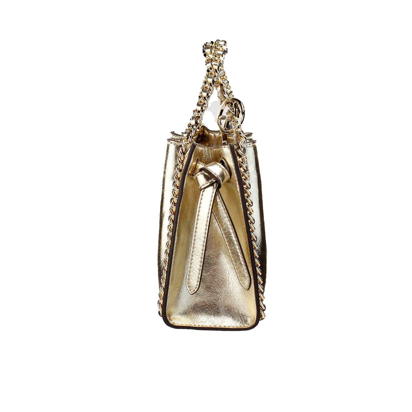Michael Kors Mina Small Belted Gold Vegan Leather Chain Inlay Crossbody Bag | Fashionsarah.com