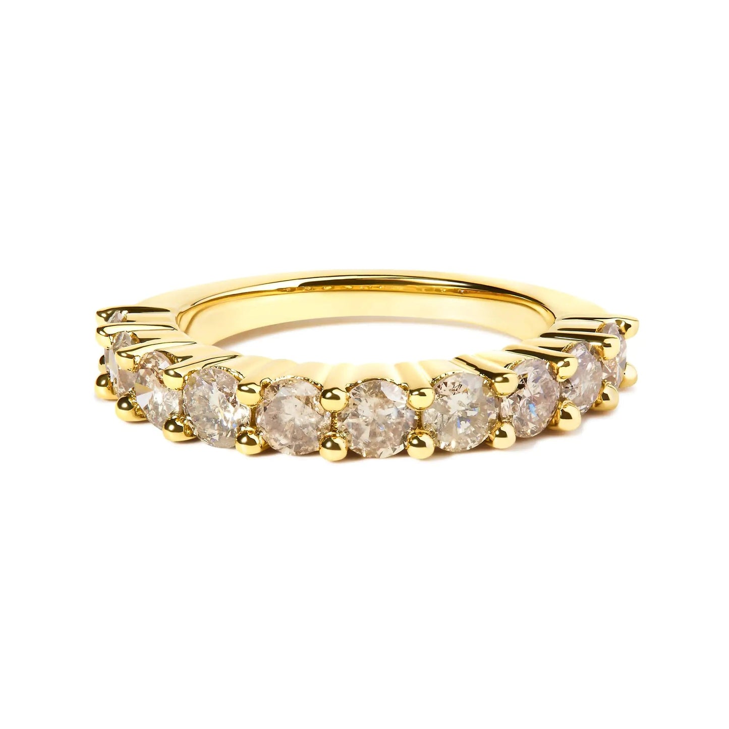 14K Yellow Gold Plated .925 Sterling Silver 2.0 Cttw Round Brilliant Cut Diamond 10 Stone Anniversary Band Ring (J-K Color, I1-I2 Clarity) | Fashionsarah.com