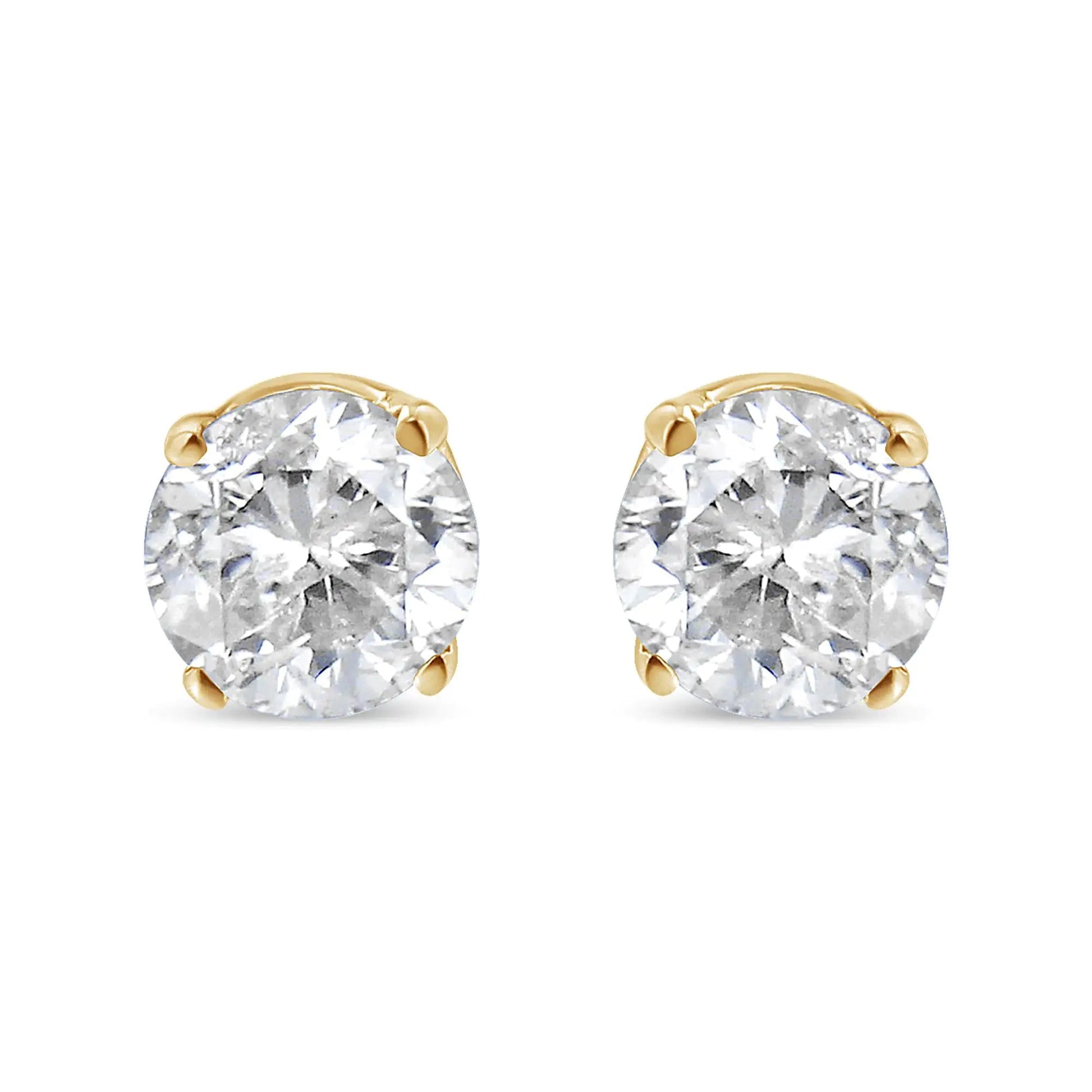 14K Yellow Gold 1/3 Cttw Round Brilliant-Cut Diamond Classic 4-Prong Stud Earrings (L-M Color, I1-I2 Clarity) | Fashionsarah.com