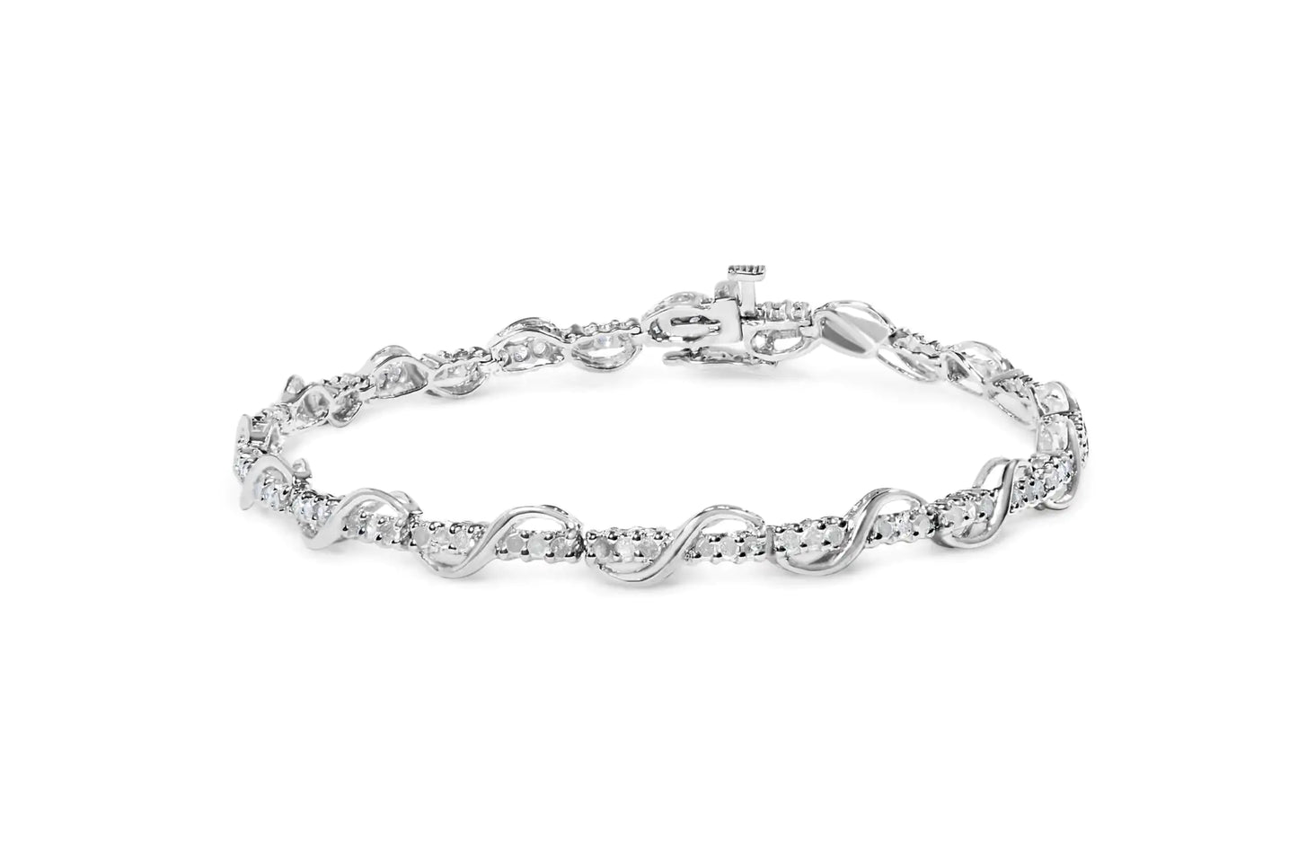 10K White Gold 1.00 Cttw Round-Cut Diamond Tennis Bracelet with Swirl Link (H-I Color, I3 Clarity) - 7" Inches | Fashionsarah.com