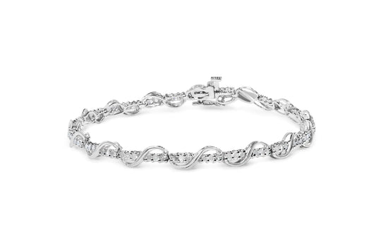 10K White Gold 1.00 Cttw Round-Cut Diamond Tennis Bracelet with Swirl Link (H-I Color, I3 Clarity) - 7" Inches | Fashionsarah.com