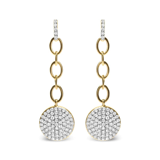 18K Yellow Gold Plated .925 Sterling Silver 1.0 Cttw Diamond Composite Cluster Dangle Chain Earrings (I-J Color, I1-I2 Clarity) | Fashionsarah.com