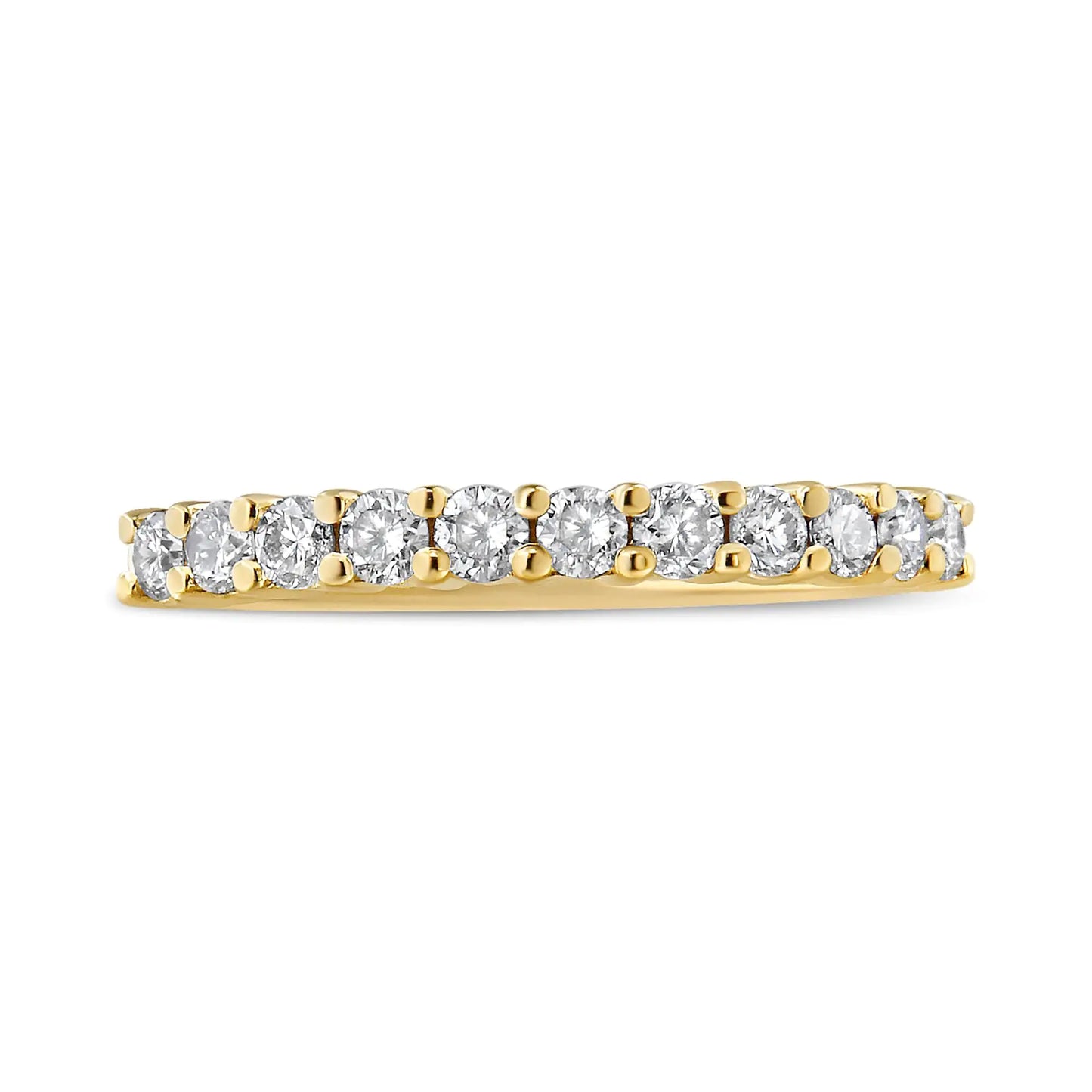 14K Yellow Gold Plated .925 Sterling Silver 1/2 cttw Shared Prong Set Brilliant Round-Cut Diamond 11 Stone Band Ring (J-K Color, SI2-I1 Clarity) | Fashionsarah.com