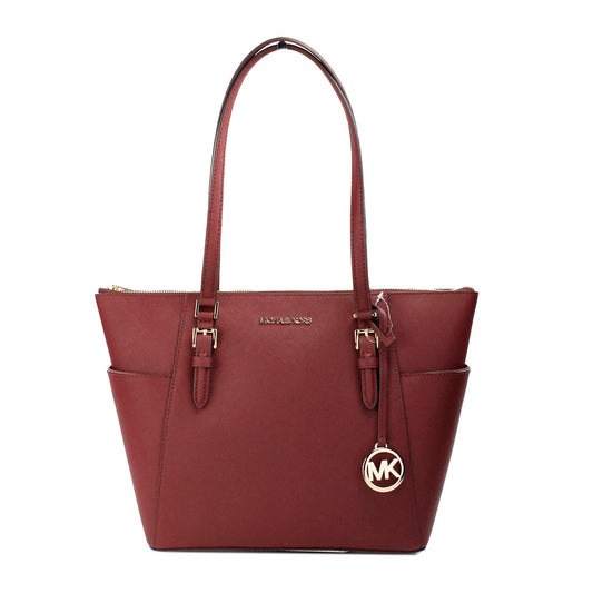 Michael Kors Charlotte Dark Cherry Large Leather Top Zip Tote Bag Purse | Fashionsarah.com