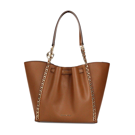 Fashionsarah.com Fashionsarah.com Michael Kors Mina Large Luggage Leather Belted Chain Inlay Tote Bag