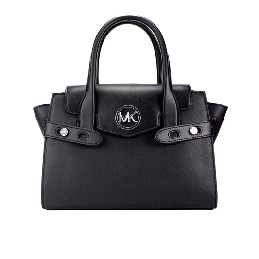 Fashionsarah.com Fashionsarah.com Michael Kors Carmen Medium Black Silver Saffiano Leather Satchel Hand Bag Purse