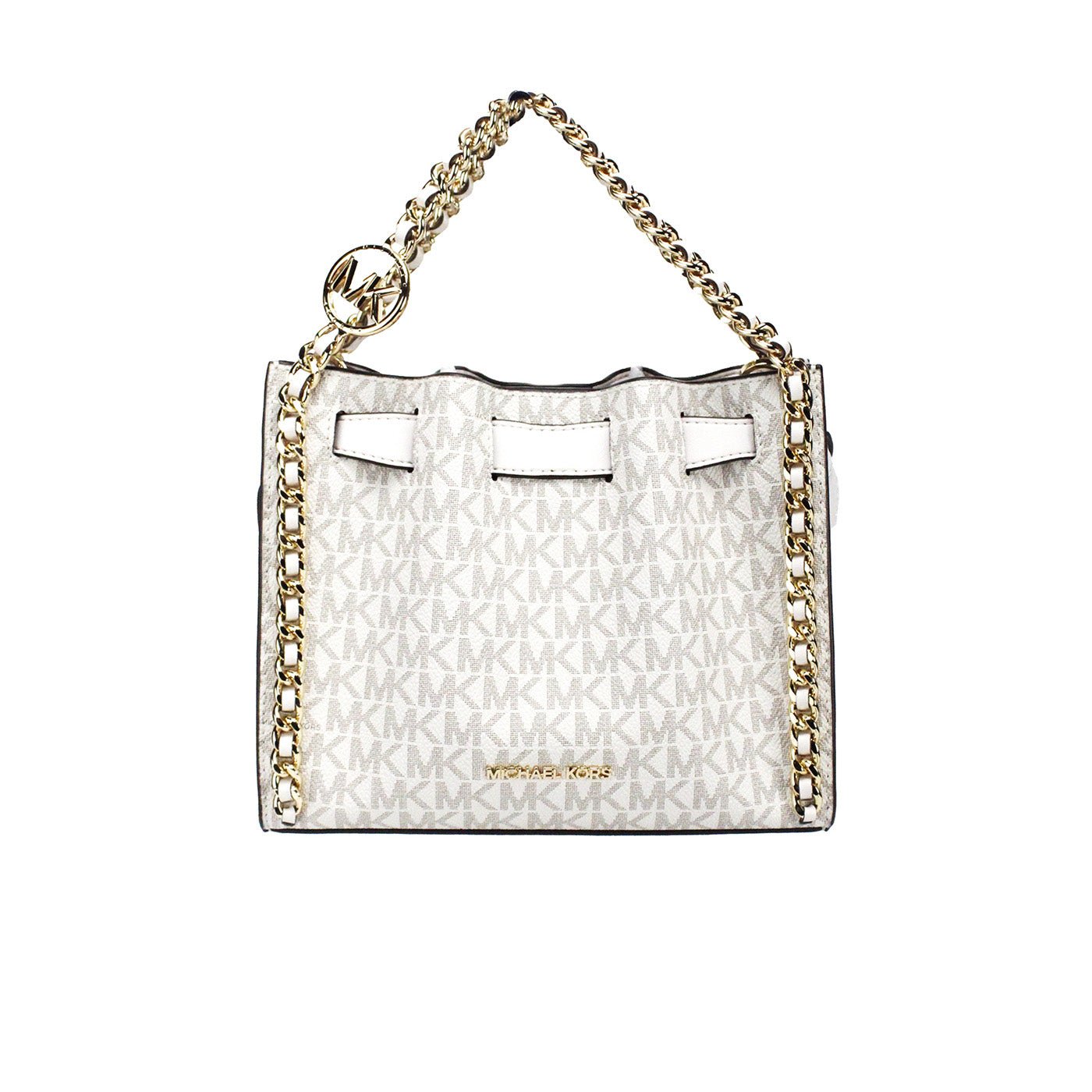 Michael Kors Mina Small Belted Cream Signature PVC Chain Inlay Crossbody Bag | Fashionsarah.com