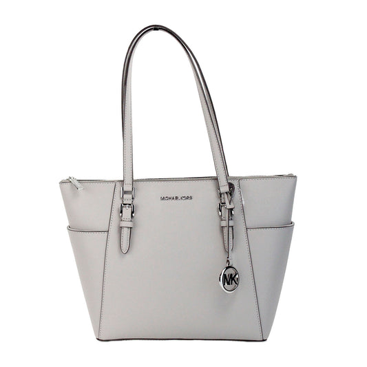 Fashionsarah.com Fashionsarah.com Michael Kors Charlotte Pearl Grey Large Leather Top Zip Tote Bag Purse