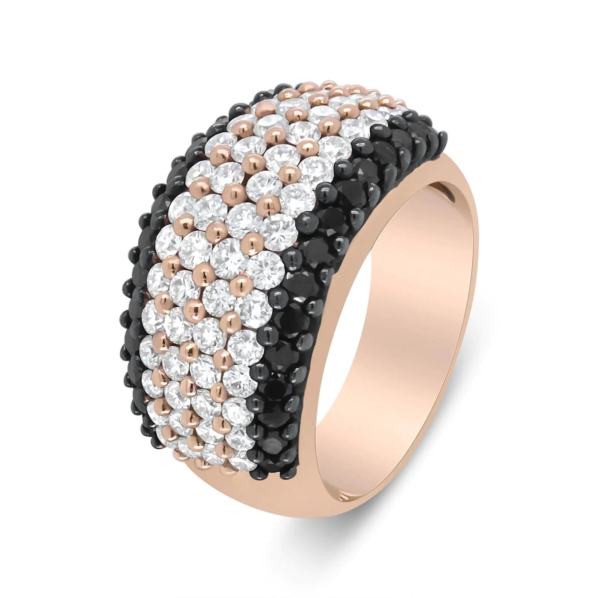 18K Rose Gold 2 1/5 Cttw Black and White Diamond 6 Row Band Ring (F-G and Black Color, VS1-VS2 Clarity) | Fashionsarah.com