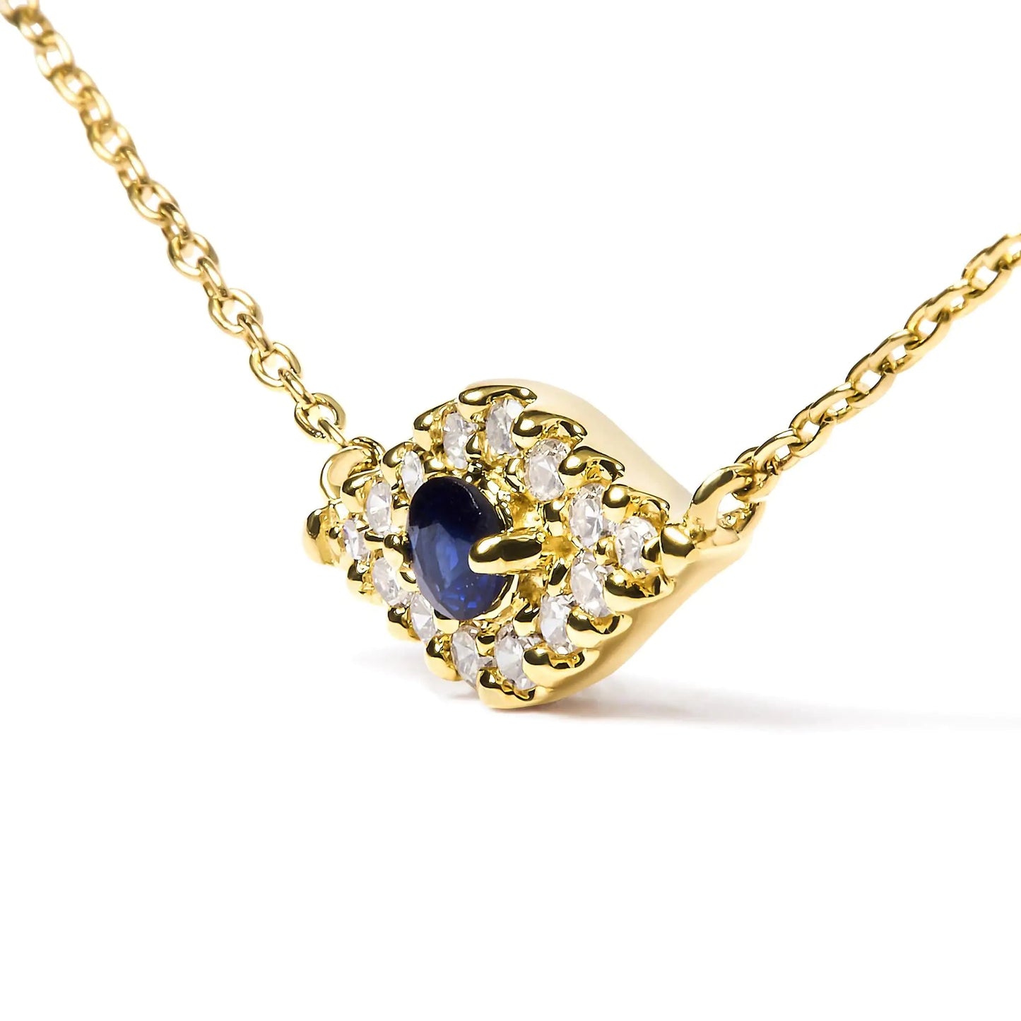 10K Yellow Gold Blue Sapphire and Diamond Accented Evil Eye 18" Inch Pendant Necklace (H-I Color, I1-I2 Clarity) | Fashionsarah.com