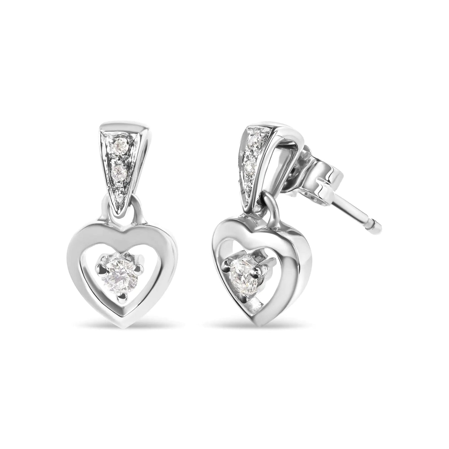 14K White Gold 1/6 Cttw Diamond Dangle Heart Stud Earrings (H-I, SI2-I1) | Fashionsarah.com