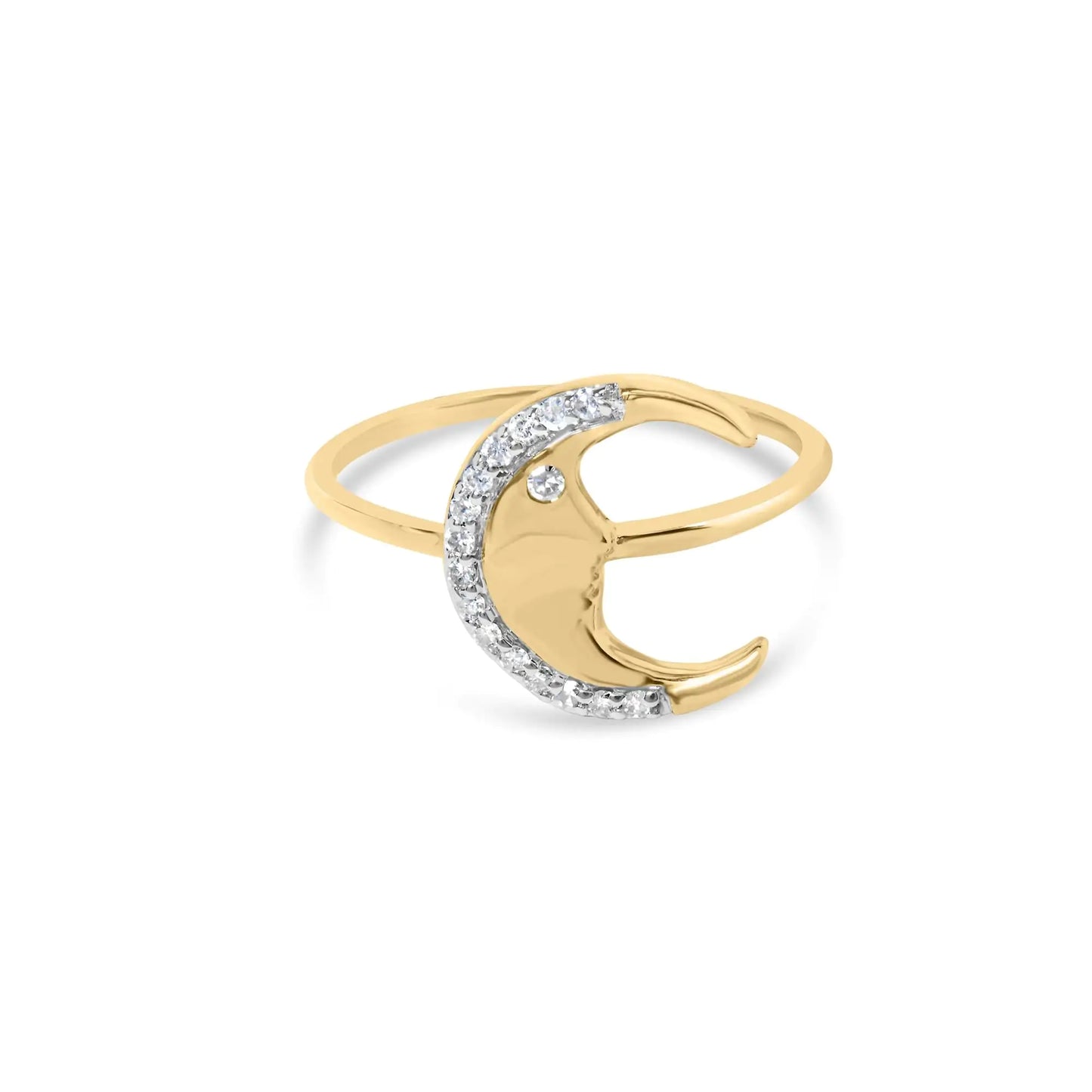 10K Yellow Gold 1/10 Cttw Diamond Crescent Moon Ring (I-J Color, I1-I2 Clarity) | Fashionsarah.com