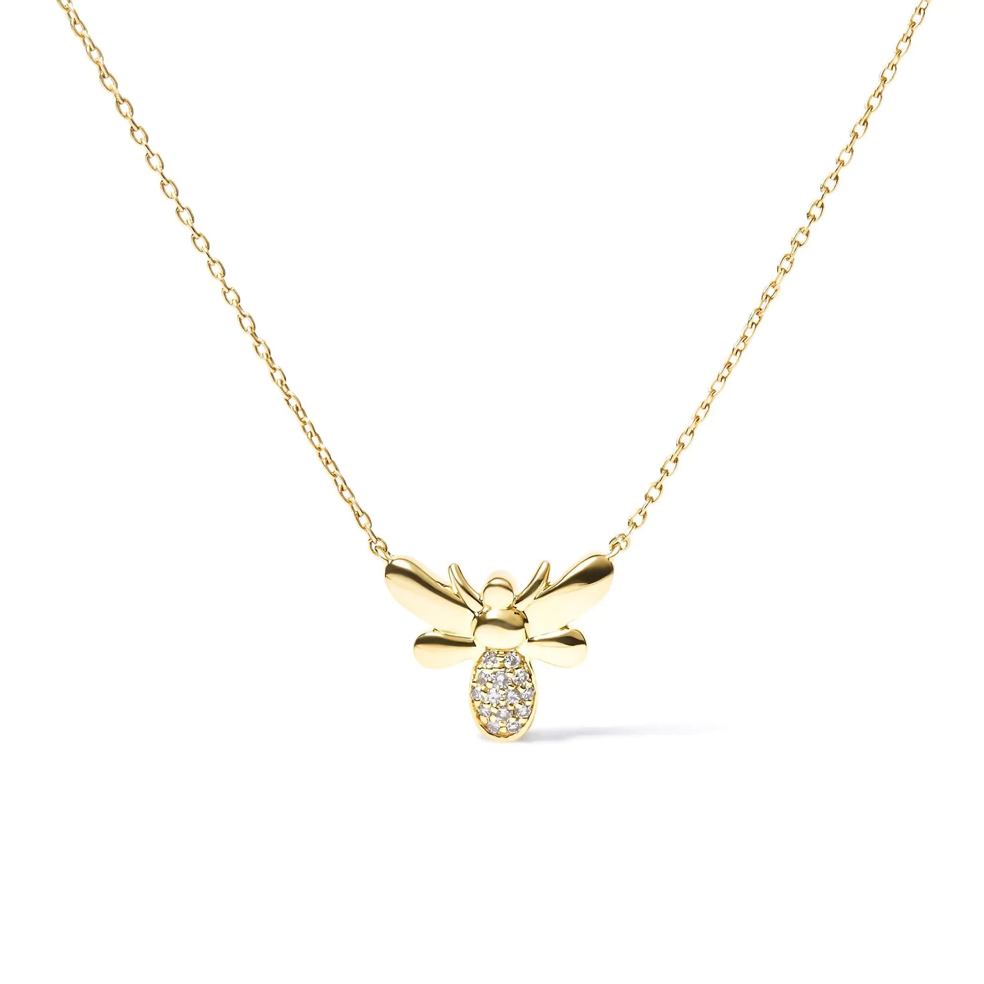 10K Yellow Gold Diamond Accented Bumble Bee Pendant 18" Inch Necklace (H-I Color, I1-I2 Clarity) | Fashionsarah.com