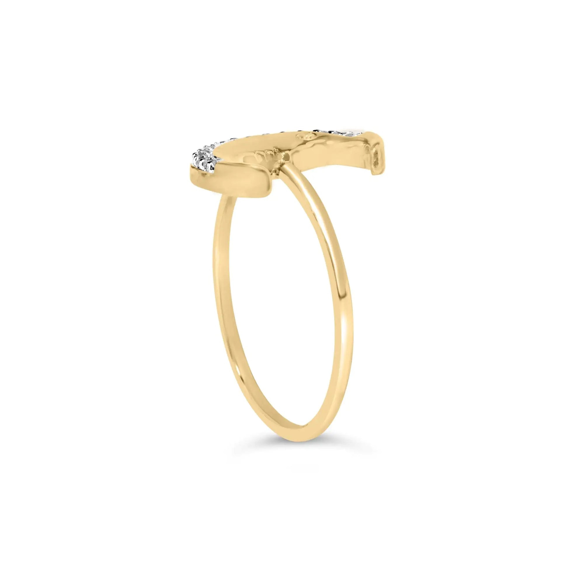 10K Yellow Gold 1/10 Cttw Diamond Crescent Moon Ring (I-J Color, I1-I2 Clarity) | Fashionsarah.com